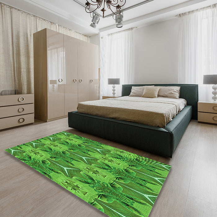 Patterned Green Rug in a Bedroom, pat2237grn