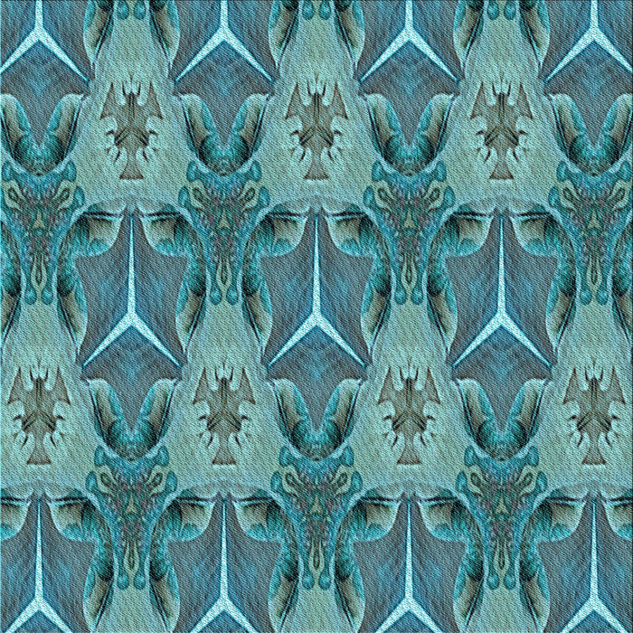 Round Machine Washable Transitional Blue Turquoise Green Rug, wshpat2237lblu