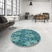 Round Patterned Blue Turquoise Green Rug in a Office, pat2237lblu