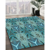 Patterned Blue Turquoise Green Rug, pat2237lblu