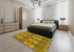 Patterned Dark Bronze Brown Rug in a Bedroom, pat2237yw