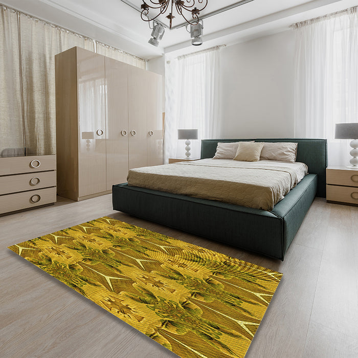 Patterned Dark Bronze Brown Rug in a Bedroom, pat2237yw