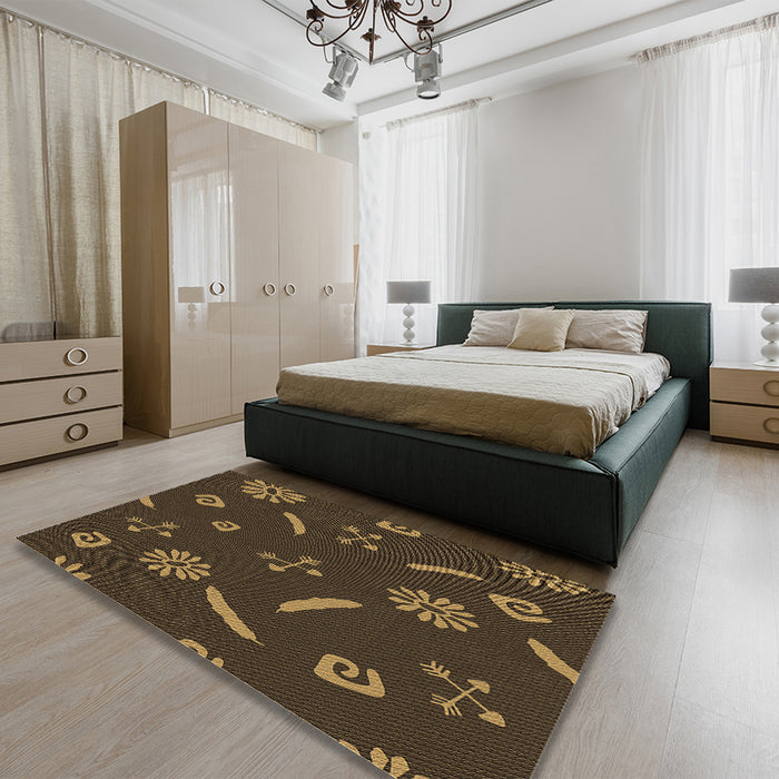 Patterned Oak Brown Rug in a Bedroom, pat2238brn