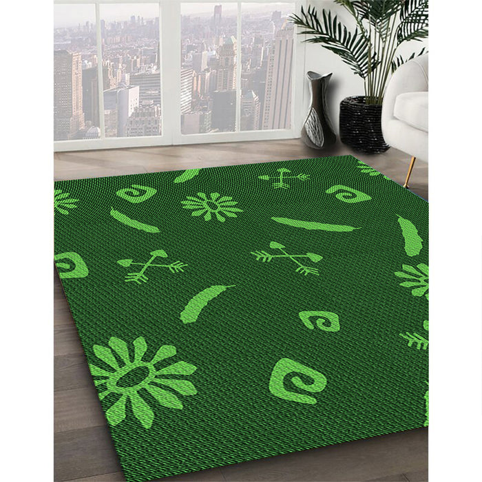 Patterned Deep Emerald Green Rug in Family Room, pat2238grn
