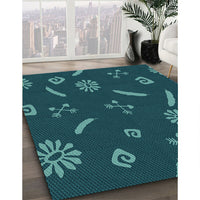 Patterned Dark Cyan Green Rug, pat2238lblu