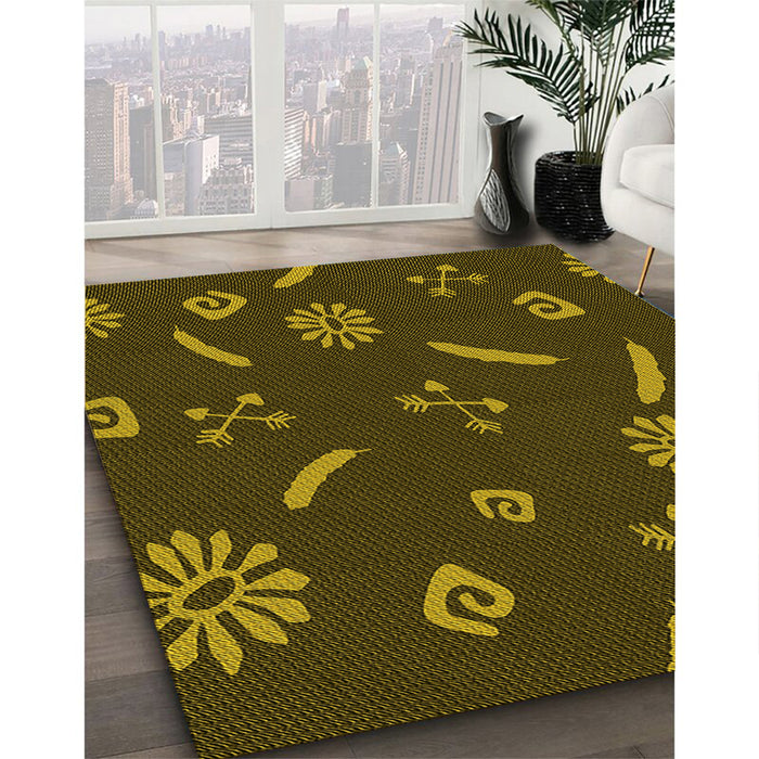 Machine Washable Transitional Dark Yellow Green Rug in a Family Room, wshpat2238yw