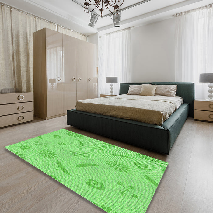 Patterned Emerald Green Rug in a Bedroom, pat2239grn