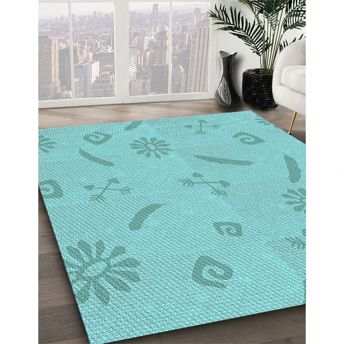 Machine Washable Transitional Macaw Blue Green Rug in a Family Room, wshpat2239lblu