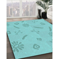 Patterned Macaw Blue Green Rug, pat2239lblu