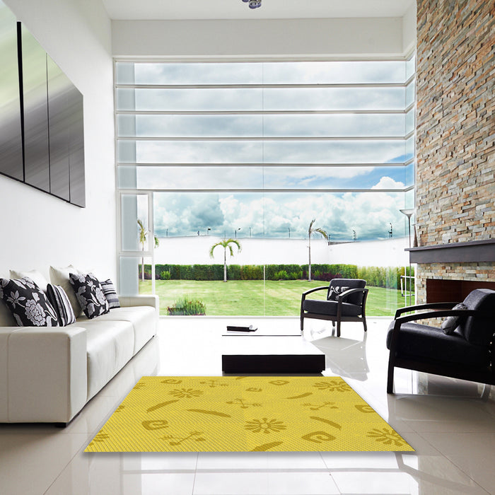 Square Patterned Golden Yellow Rug in a Living Room, pat2239yw