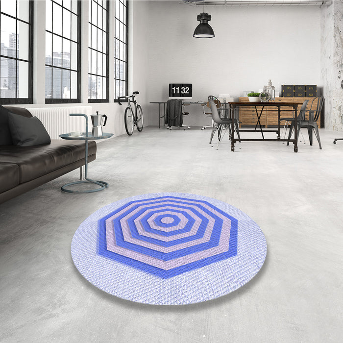 Round Patterned Sky Blue Rug in a Office, pat224blu