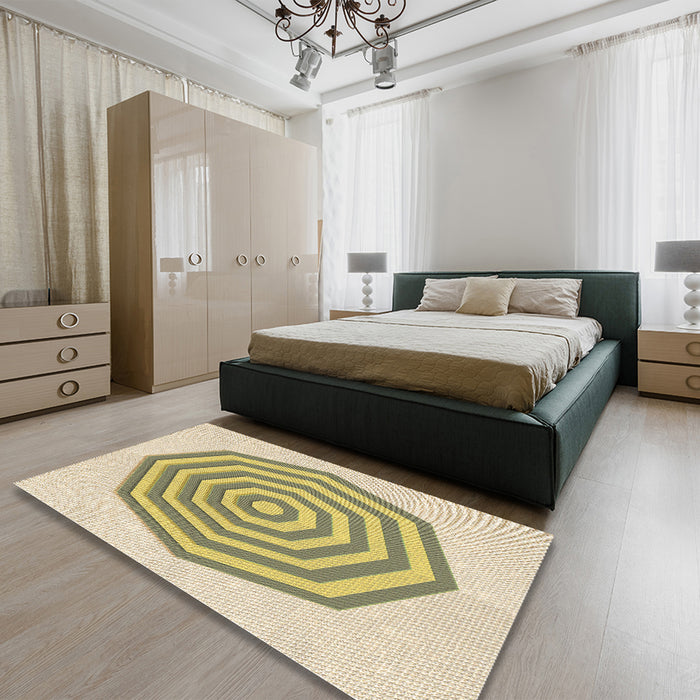 Patterned Sun Yellow Rug in a Bedroom, pat224brn