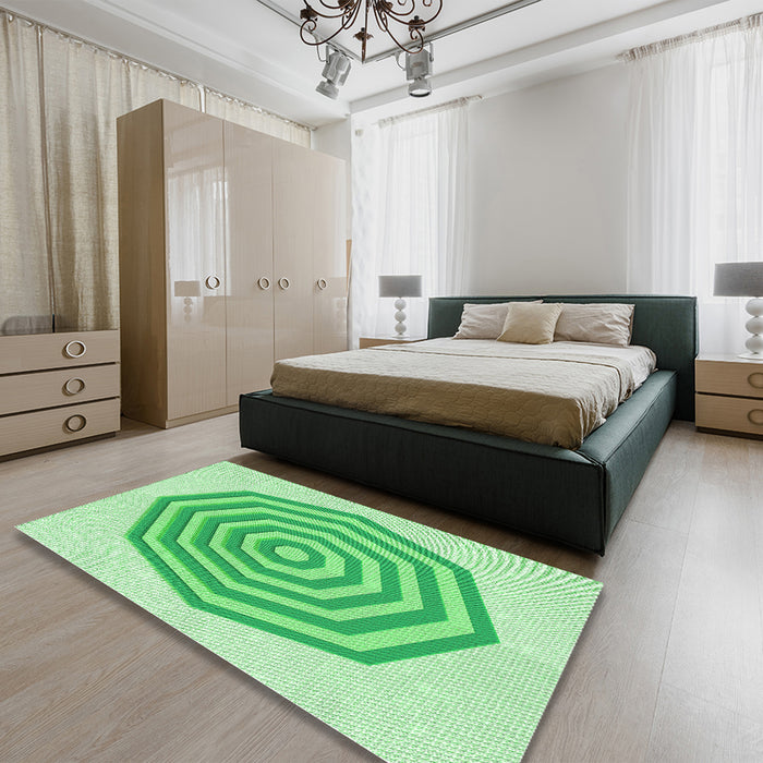 Round Machine Washable Transitional Green Rug in a Office, wshpat224grn