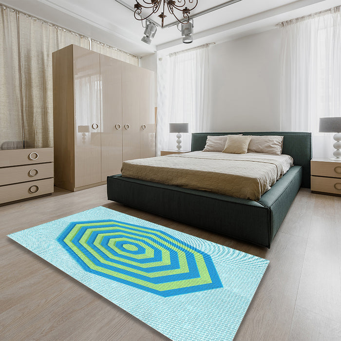 Round Machine Washable Transitional Aquamarine Green Rug in a Office, wshpat224lblu