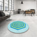 Round Patterned Aquamarine Green Rug in a Office, pat224lblu