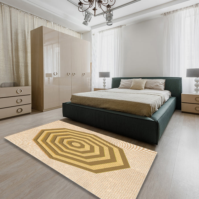 Round Machine Washable Transitional Sun Yellow Rug in a Office, wshpat224org