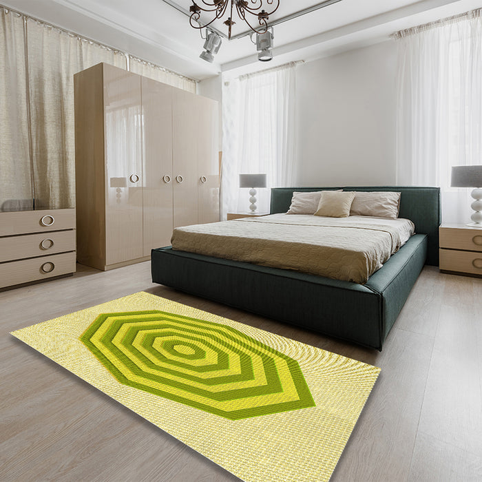Patterned Green Rug in a Bedroom, pat224yw