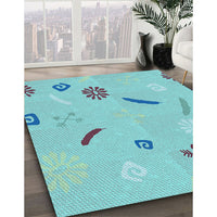 Patterned Macaw Blue Green Rug, pat2240lblu