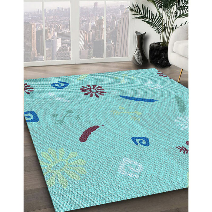 Machine Washable Transitional Macaw Blue Green Rug in a Family Room, wshpat2240lblu