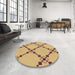 Round Patterned Chrome Gold Yellow Rug in a Office, pat2241brn