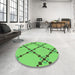 Round Patterned Emerald Green Rug in a Office, pat2241grn