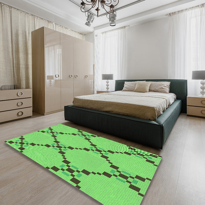 Patterned Emerald Green Rug in a Bedroom, pat2241grn