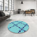 Round Patterned Blue Ivy Blue Rug in a Office, pat2241lblu