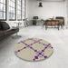 Round Machine Washable Transitional Mauve Taupe Purple Rug in a Office, wshpat2241