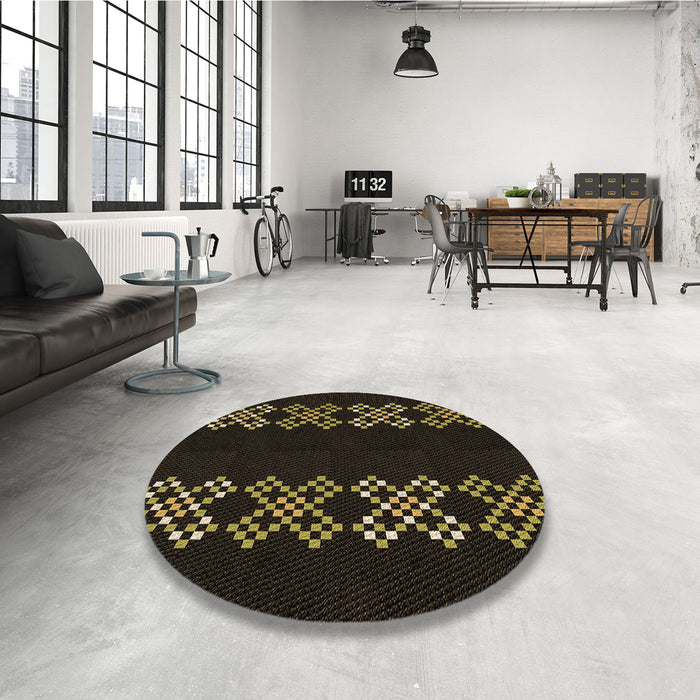 Round Patterned Red Brown Rug in a Office, pat2242brn
