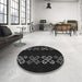 Round Patterned Black Rug in a Office, pat2242gry