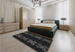 Patterned Black Rug in a Bedroom, pat2242gry