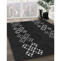 Patterned Black Rug, pat2242gry