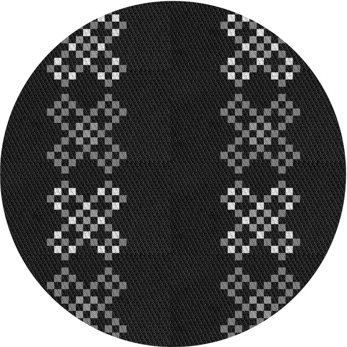 Square Patterned Black Rug, pat2242gry