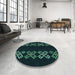 Round Patterned Black Rug in a Office, pat2242lblu