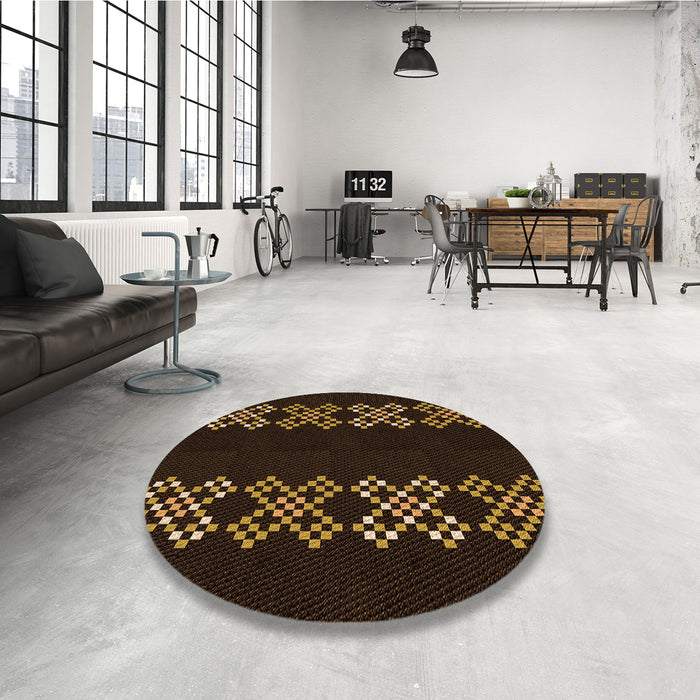 Round Patterned Saddle Brown Rug in a Office, pat2242org
