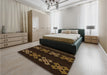 Patterned Saddle Brown Rug in a Bedroom, pat2242org