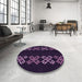 Round Patterned Midnight Gray Rug in a Office, pat2242pur