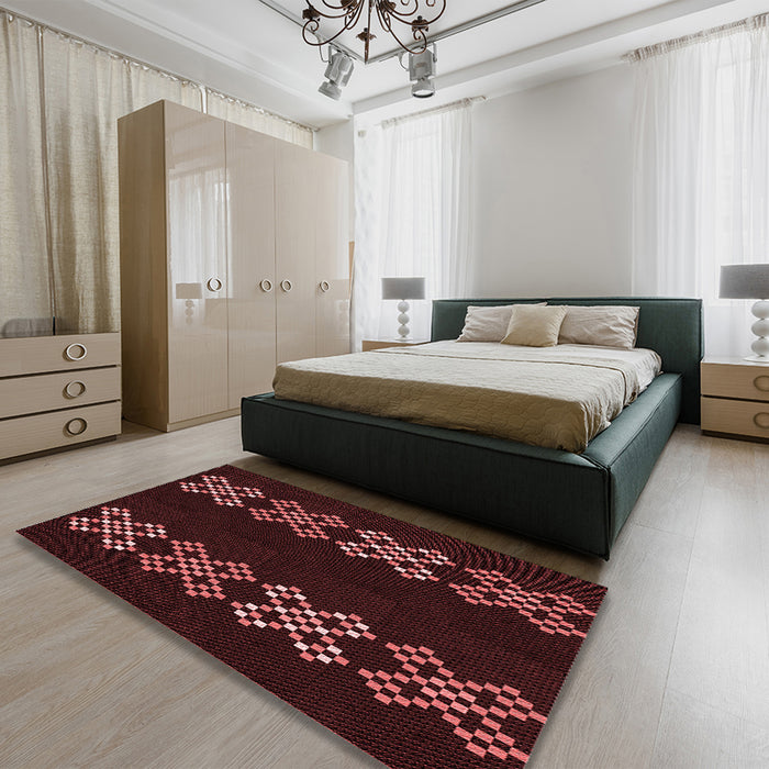 Patterned Chocolate Brown Rug in a Bedroom, pat2242rd