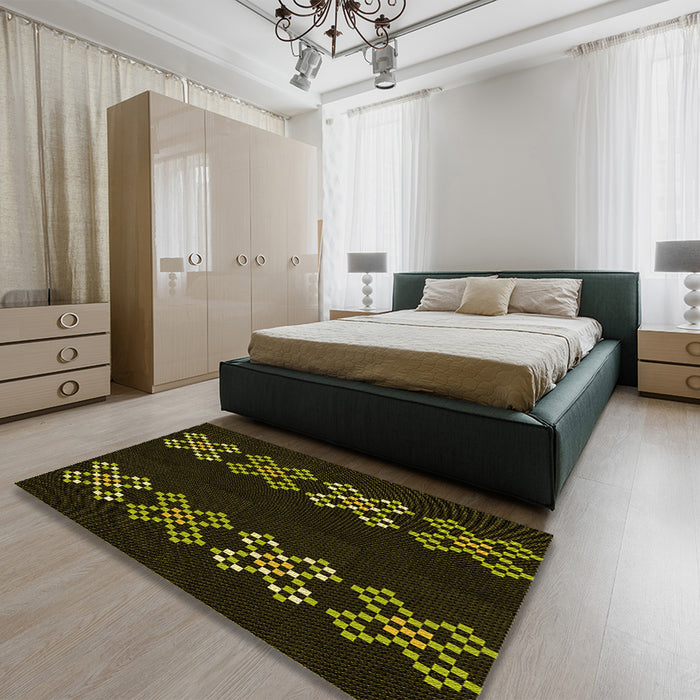 Patterned Oak Brown Rug in a Bedroom, pat2242yw