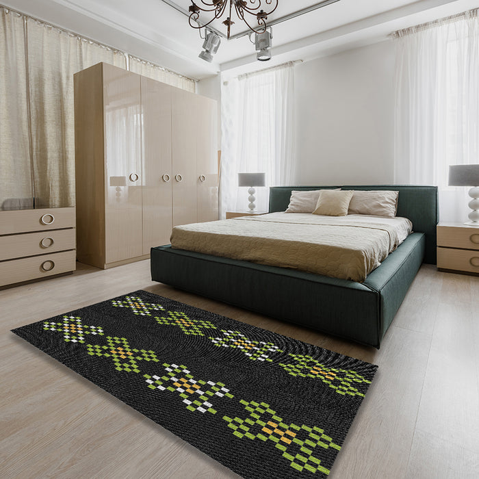 Patterned Black Novelty Rug in a Bedroom, pat2242