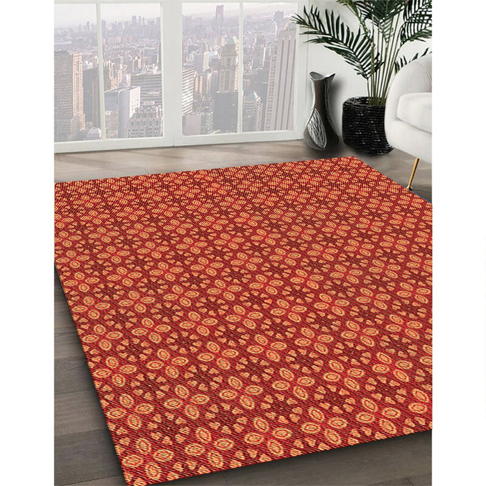 Patterned Neon Orange Rug in Family Room, pat2243org