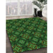 Patterned Dark Forest Green Rug in Family Room, pat2244grn