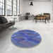 Round Patterned Blue Rug in a Office, pat2246blu