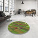 Round Patterned Antique Bronze Green Rug in a Office, pat2246brn