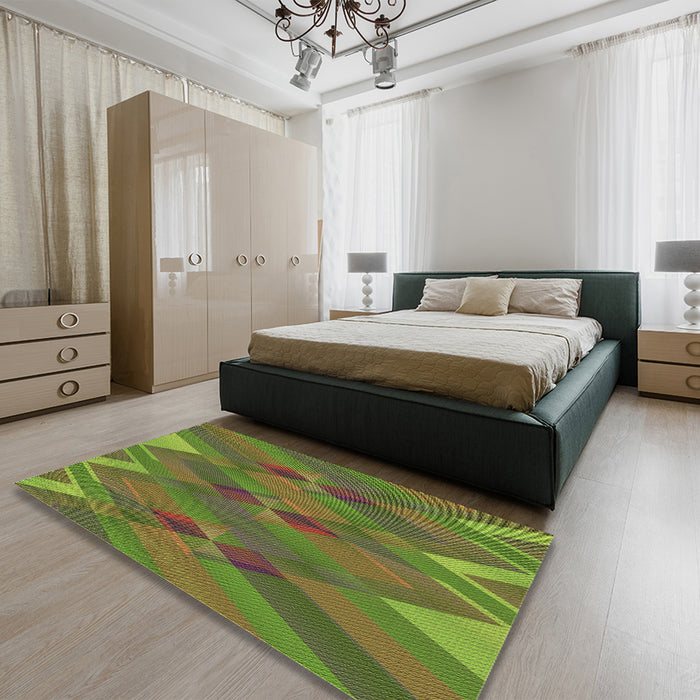 Patterned Antique Bronze Green Rug in a Bedroom, pat2246brn