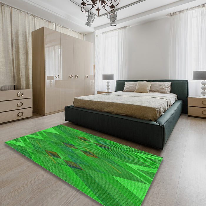 Patterned Green Rug in a Bedroom, pat2246grn
