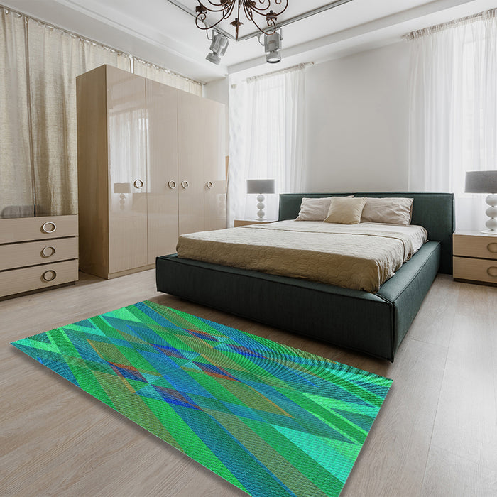 Patterned Spring Green Rug in a Bedroom, pat2246lblu