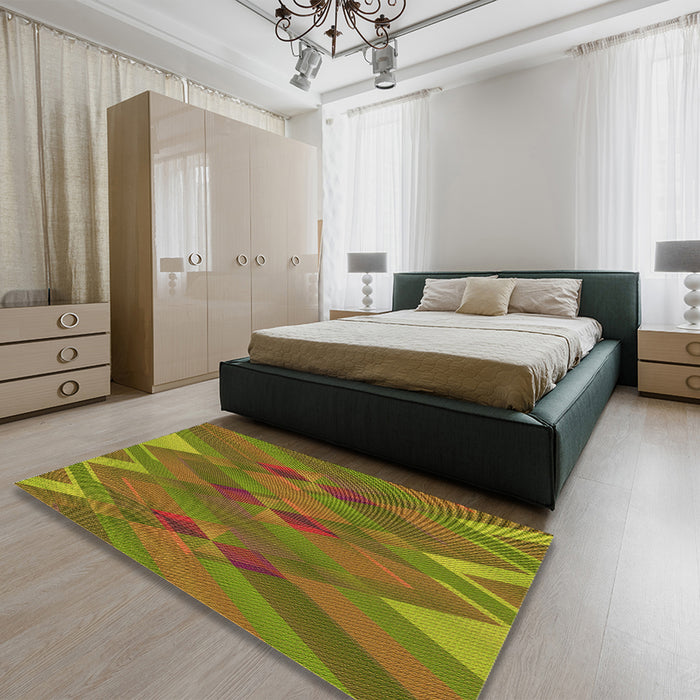 Patterned Saddle Brown Rug in a Bedroom, pat2246org