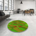 Round Patterned Green Rug in a Office, pat2246yw