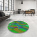 Round Patterned Forest Green Modern Rug in a Office, pat2246